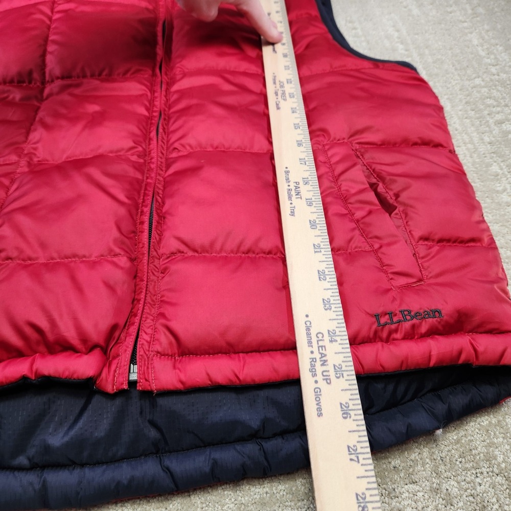 LL Bean Goose Down Puffer Vest Men Medium Quilted Reversible Full Zip Red Gray - Picture 5 of 7